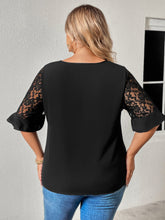 Load image into Gallery viewer, Plus Size Cutout Round Neck Spliced Lace Flounce Sleeve Blouse
