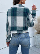 Load image into Gallery viewer, Plaid Button Up Drop Shoulder Cropped Jacket
