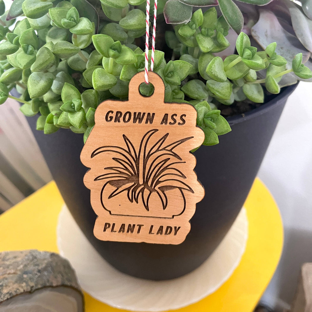 Grown Ass Plant Lady Laser Engraved Wooden Ornament