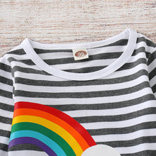 Load image into Gallery viewer, Girls Rainbow Graphic Striped Long Sleeve Dress
