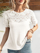 Load image into Gallery viewer, Openwork Round Neck Short Sleeve T-Shirt

