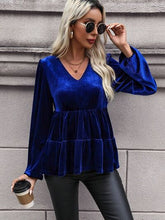Load image into Gallery viewer, V-Neck Balloon Sleeve Peplum Blouse
