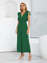 Load image into Gallery viewer, Ruffled Surplice Cap Sleeve Jumpsuit
