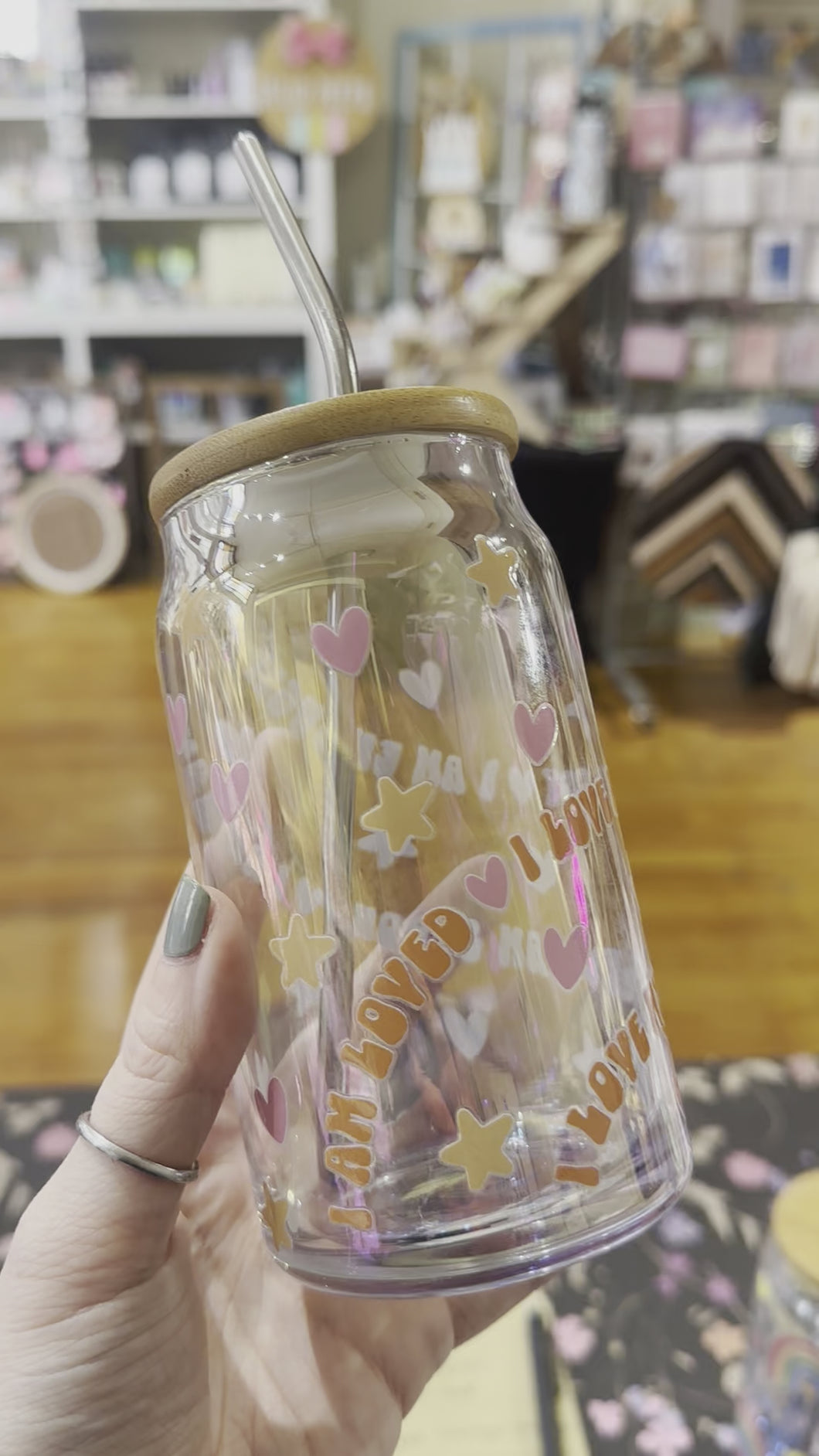 16oz  love my body iridescent glass cup