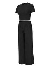 Load image into Gallery viewer, Round Neck Short Sleeve Top and Pocketed Pants Set

