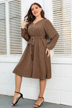Load image into Gallery viewer, Plus Size Printed V-Neck Balloon Sleeve Tie Waist Dress
