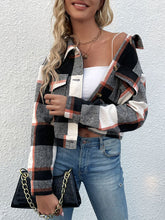 Load image into Gallery viewer, Plaid Button Up Drop Shoulder Cropped Jacket
