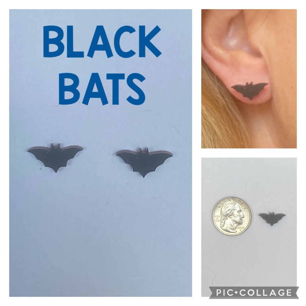 Black Bats Stud Earrings
