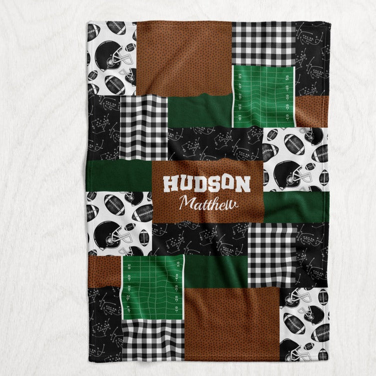 Personalized Boy's Football Blanket - Design It Yourself Sports Faux Quilt Style Plush Minky Blanket