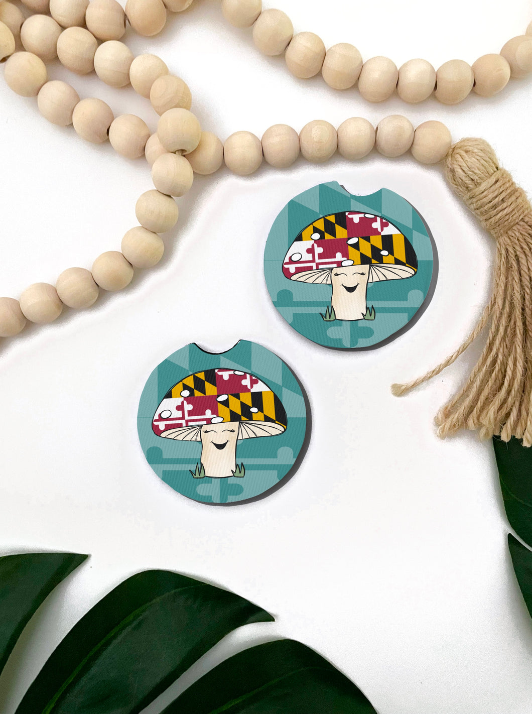 Teal Maryland Mushroom Car Coasters