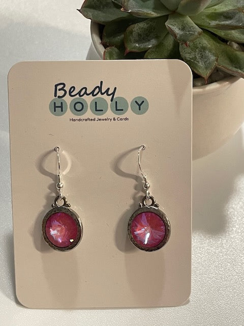 Bright Pink Swarovski Crystal Rivoli Earrings