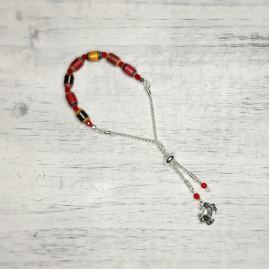 Maryland Flag Large Bead Slider Knot Bracelet w/ crab charm