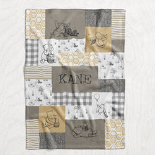 Load image into Gallery viewer, Personalized Pooh Inspired Blanket - Classic Winnie the Pooh Faux Quilt Style Plush Minky Blanket
