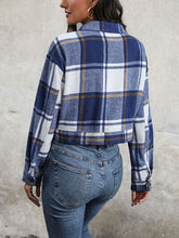 Load image into Gallery viewer, Plaid Button Up Drop Shoulder Cropped Jacket

