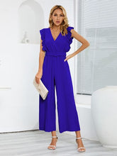Load image into Gallery viewer, Ruffled Surplice Cap Sleeve Jumpsuit
