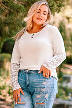 Load image into Gallery viewer, Plus Size Spliced Lace Ribbed Henley Top
