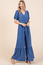 Load image into Gallery viewer, GeeGee Full Size V-Neck Belted Wide Leg Jumpsuit
