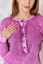 Load image into Gallery viewer, Zenana Washed Half Button Exposed Seam Waffle Top
