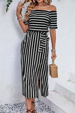 Load image into Gallery viewer, Slit Off-Shoulder Tie-Waist Midi Dress
