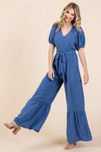 Load image into Gallery viewer, GeeGee Full Size V-Neck Belted Wide Leg Jumpsuit
