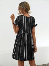 Load image into Gallery viewer, Striped Polka Dot Frill Short Sleeve Mini Dress
