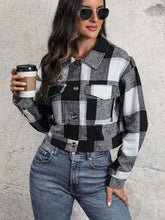 Load image into Gallery viewer, Plaid Button Up Drop Shoulder Cropped Jacket
