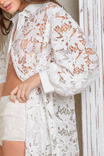 Load image into Gallery viewer, POL Lace Crochet Balloon Sleeve Button Down Shirt
