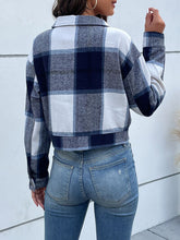 Load image into Gallery viewer, Plaid Button Up Drop Shoulder Cropped Jacket
