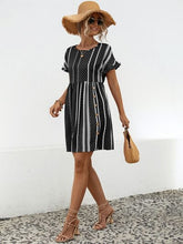 Load image into Gallery viewer, Striped Polka Dot Frill Short Sleeve Mini Dress
