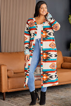 Load image into Gallery viewer, Plus Size Geometric Open Front Longline Cardigan
