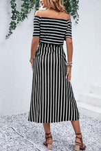 Load image into Gallery viewer, Slit Off-Shoulder Tie-Waist Midi Dress
