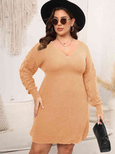 Load image into Gallery viewer, Plus Size Dropped Shoulder Long Sleeve Knit Mini Dress
