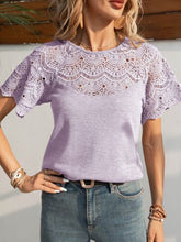 Load image into Gallery viewer, Openwork Round Neck Short Sleeve T-Shirt

