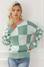 Load image into Gallery viewer, Checkered Drop Shoulder Long Sleeve Sweater
