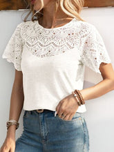 Load image into Gallery viewer, Openwork Round Neck Short Sleeve T-Shirt
