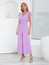 Load image into Gallery viewer, Ruffled Surplice Cap Sleeve Jumpsuit
