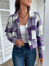 Load image into Gallery viewer, Plaid Button Up Drop Shoulder Cropped Jacket
