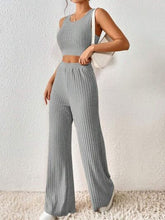Load image into Gallery viewer, Ribbed Round Neck Tank and Pants Sweater Set
