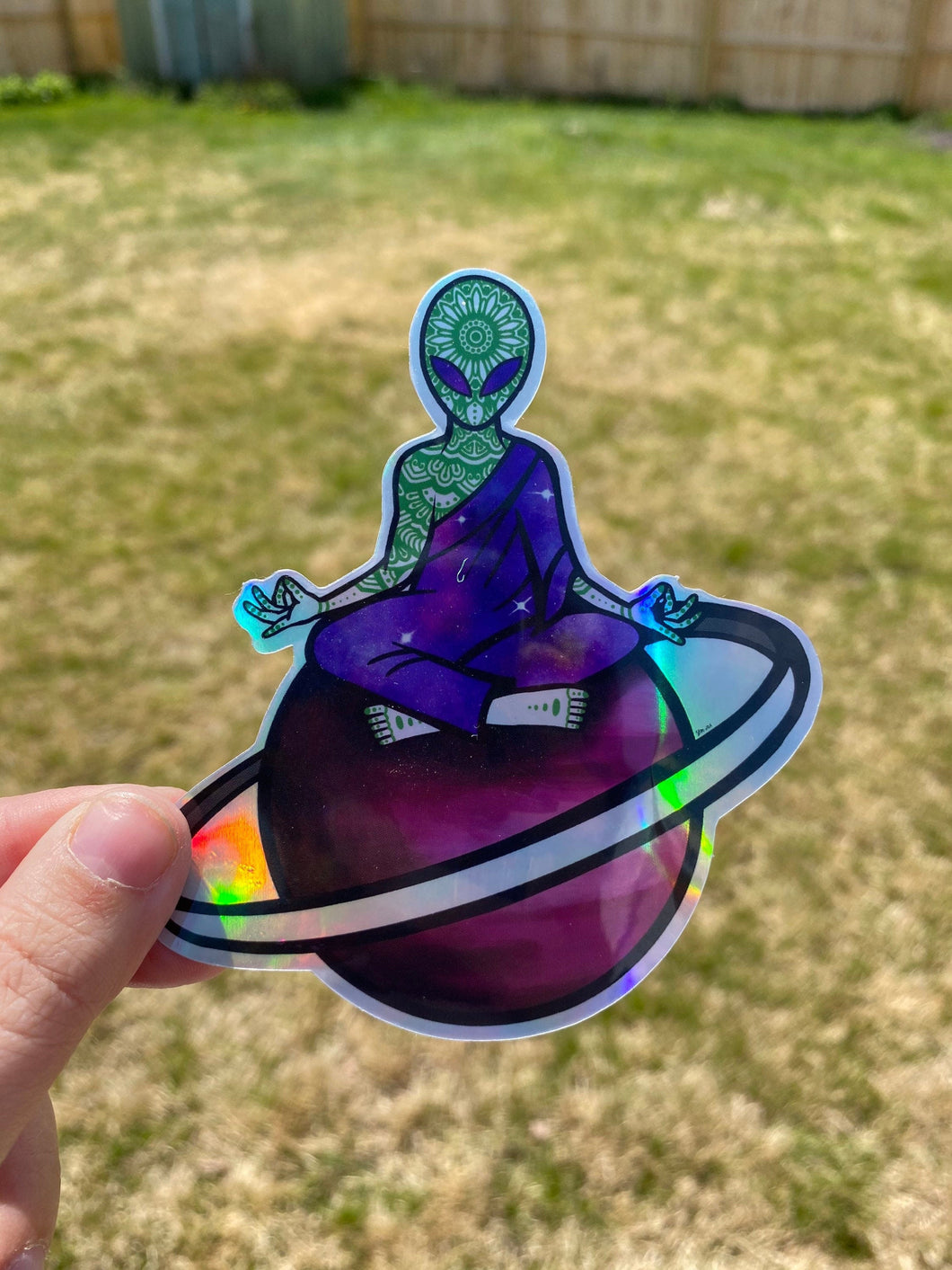 Holographic Meditating Alien Planet Sticker