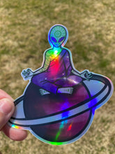 Load image into Gallery viewer, Holographic Meditating Alien Planet Sticker
