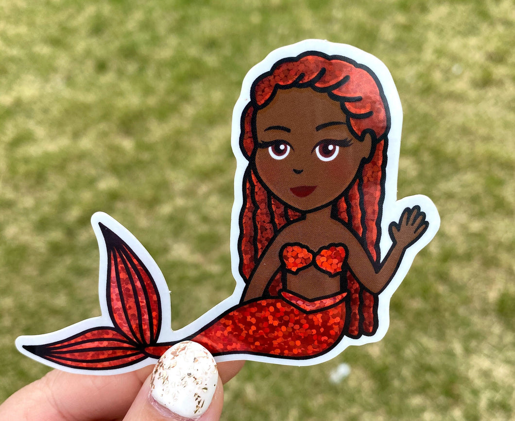 Glitter Red Mermaid Sticker