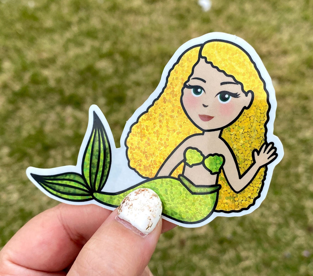 Glitter Mermaid Sticker - Yellow and Green