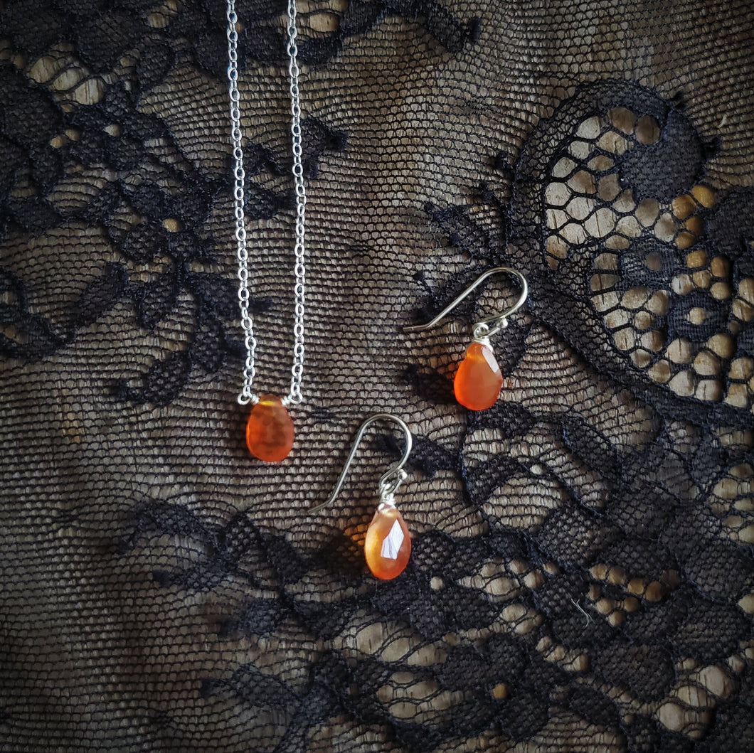 Carnelian Almond necklace/earrings